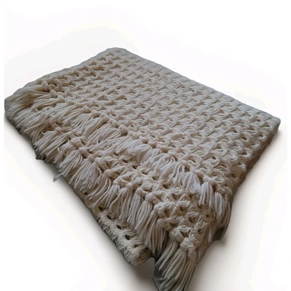 Handmade‎ Chunky Cable Crochet Blanket Off White Ivory Throw Large 39